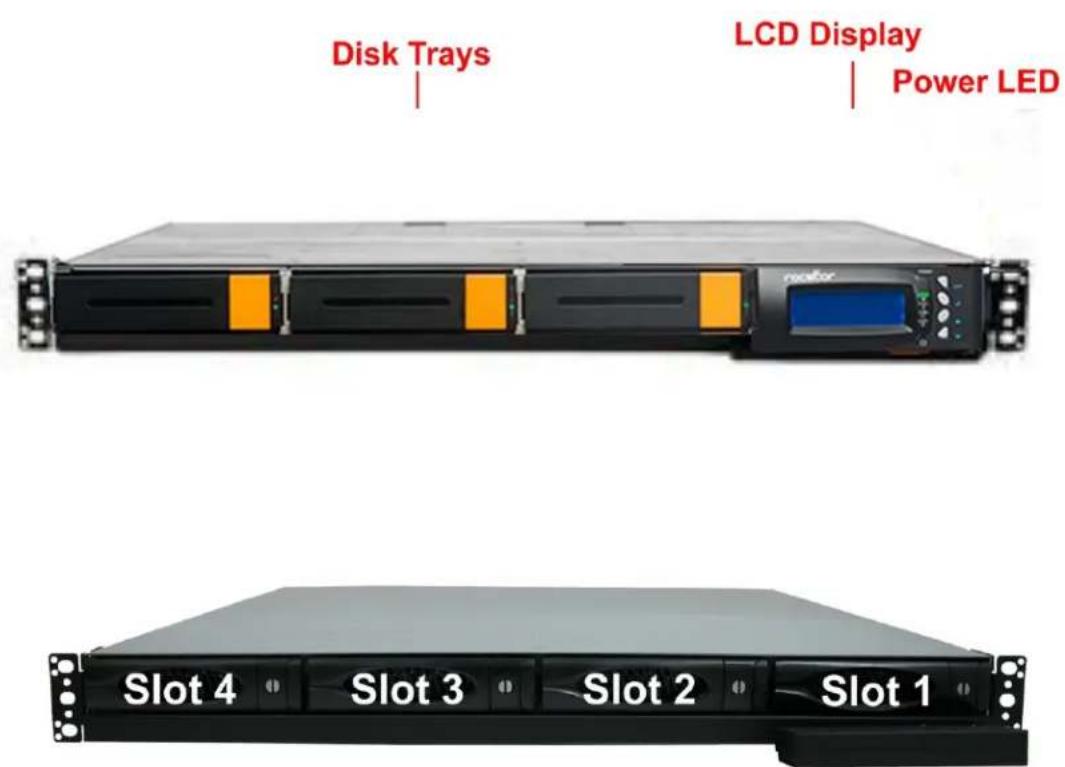 Disk Trays LCD Display Power LED Slot 4 Slot 3 Slot 2 Slot 1