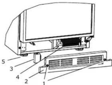 Technical diagram of a computer monitor with numbered parts labeled for identification.