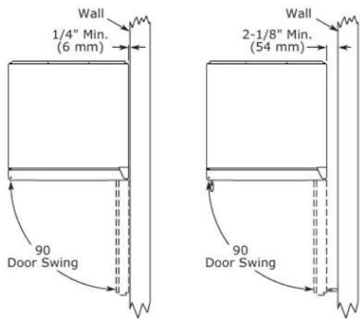 Wall 1/4" Min. (6 mm) 90 Door Swing 2-1/8" Min. (54 mm) 90 Door Swing