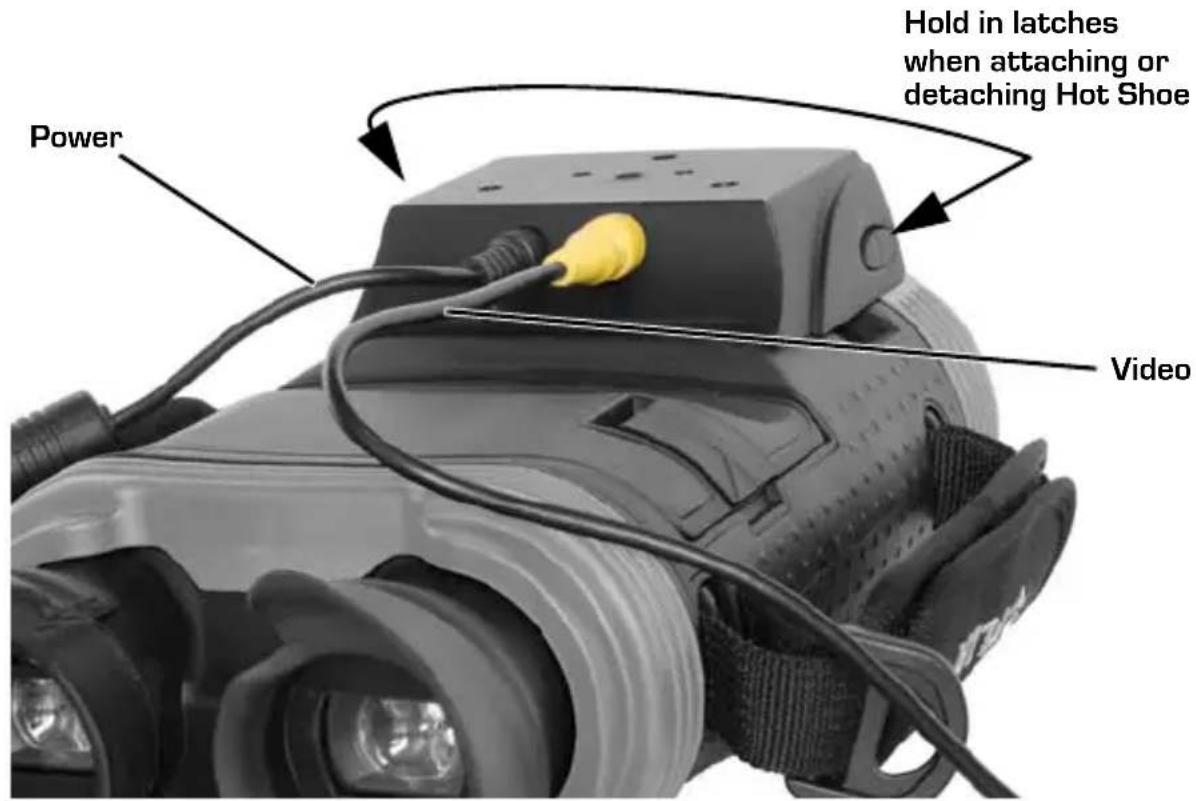 Hold in latches when attaching or detaching Hot Shoe Power Video