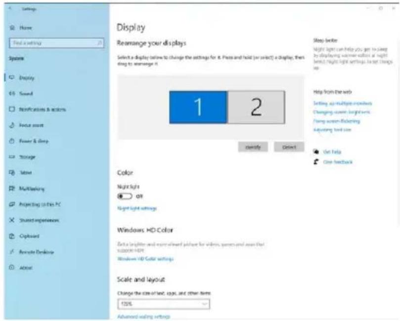 Display Rearrange your displays Select a display (before to change the settings for it. Press and hold (or select) a Display, then drag to rearrange it) Sleep better Night light can help you get to sleep by displaying warmer colors at night blend might light settings to set changes up Help from the web Setting up multiple monitors Changing screen brightness Jump screen flickering Adjusting text size Get help One feedback Color Night light OFF Light light settings Windows HD Color Set a lighter and more allowed picture for video, sounds and sound that 12000 MHz Windows HD Color settings Scale and layout Change the size of text, type, and other items 125% Advanced waiting settings