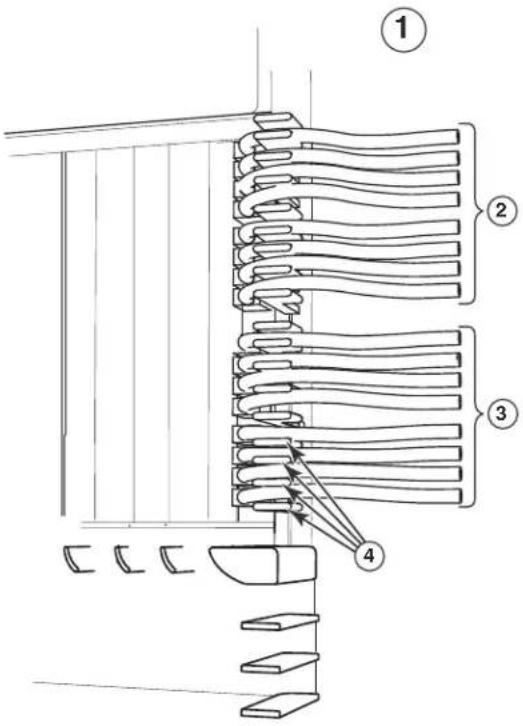 Technical diagram showing a mechanical assembly with numbered components and directional arrows indicating flow or movement.