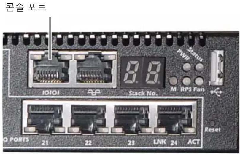 콘솔 포트 IO101 8.8 Stack No. M RPS Fan Status Q PORTS 21 22 23 LNK 24 ACT Reset