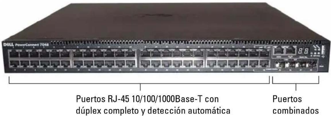 DELL PowerConnect 7048 Puertos RJ-45 10/100/1000Base-T con dúplex completo y detección automática Puertos combinados