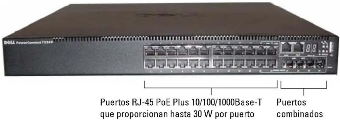 DOLL PowerConnect 7034P Puertos RJ-45 PoE Plus 10/100/1000Base-T que proporcionan hasta 30 W por puerto Puertos combinados