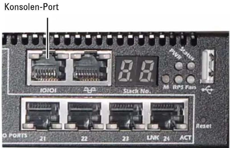 Konsolen-Port IO101 8.8 Stack No. Status PWR M RPS Fan Reset O PORTS 21 22 23 LNK 24 ACT