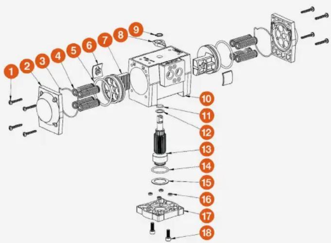 Exploded view diagram of a mechanical assembly with numbered parts for identification
