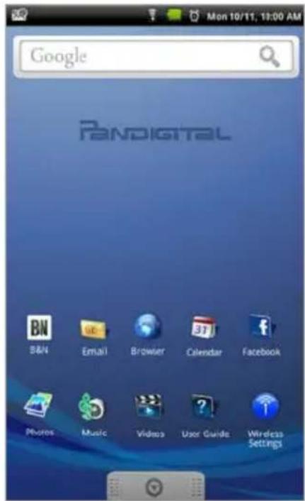 Google PANDIGITAL S&N Email Browser Calendar Facebook Phuores Music Videos User Guide Wireless Settings