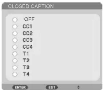 CLOSED CAPTION OFF CC1 CC2 CC3 CC4 T1 T2 T3 T4 ENTER EXIT