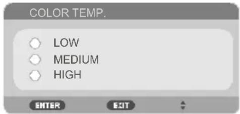 COLOR TEMP. LOW MEDIUM HIGH ENTER EXIT