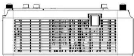 Diagram of a battery pack layout with labeled compartments and terminal blocks