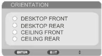 ORIENTATION • DESKTOP FRONT • DESKTOP REAR • CEILING FRONT • CEILING REAR ENTER EXIT