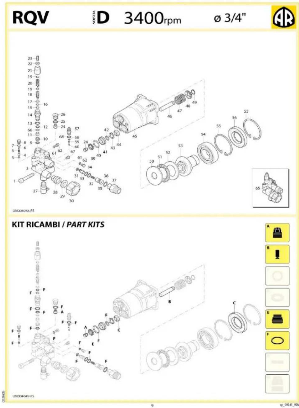 RQV WESON 3400rpm Ø 3/4" UN004048-FS KIT RICAMBI / PART KITS UN004049-FS 9 1p_00045_RQV