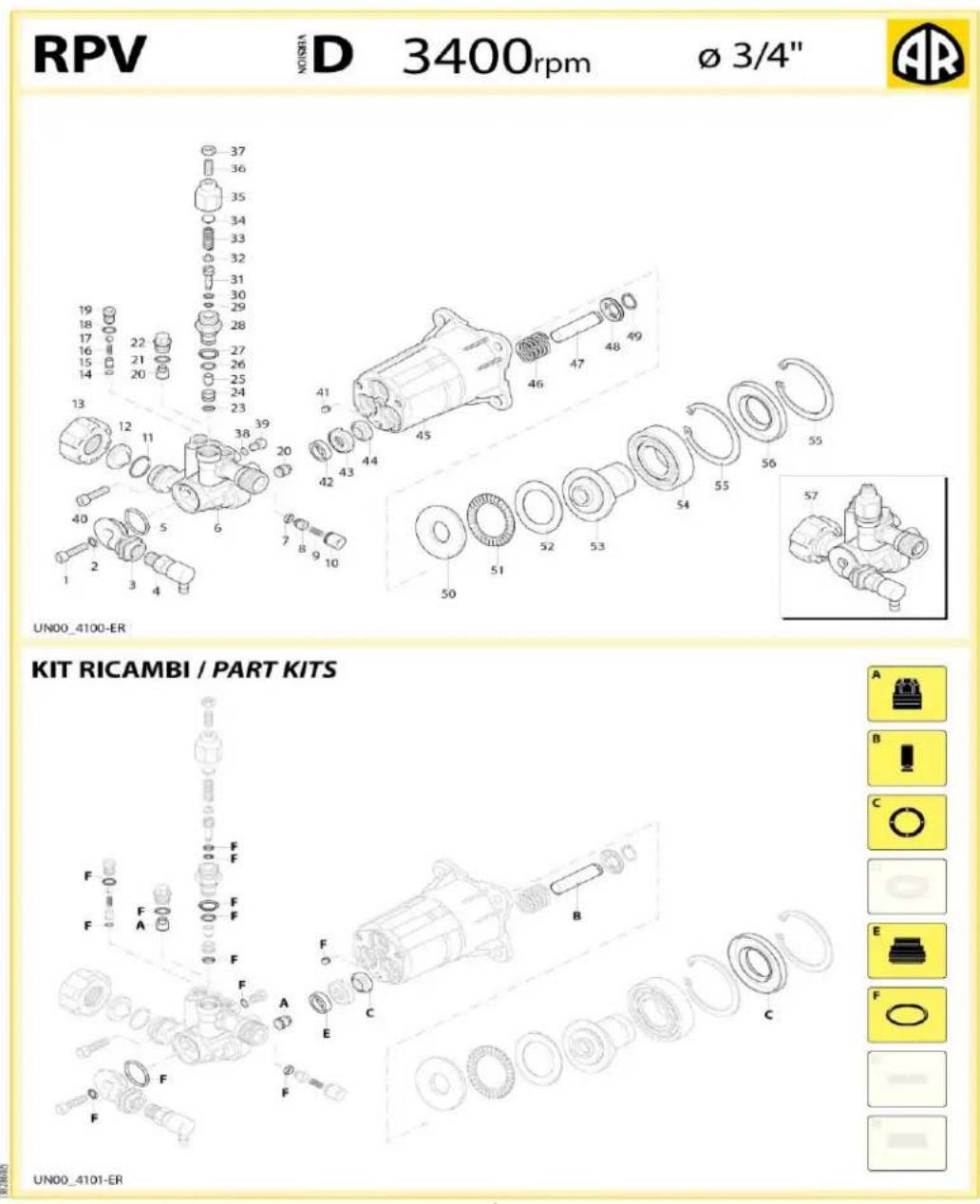 RPV D 3400rpm Ø 3/4" UN00_4100-ER KIT RICAMBI / PART KITS UN00_4101-ER