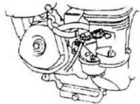 Technical line drawing of a mechanical assembly with gears and springs (no text or symbols)