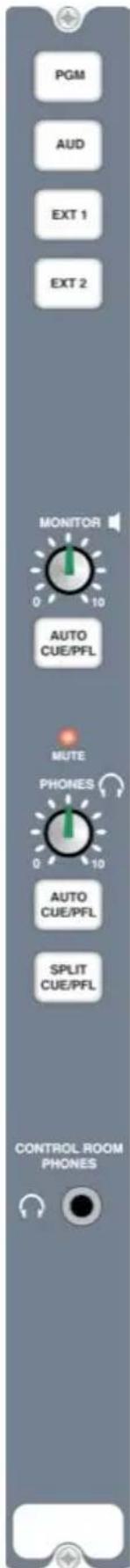 PGM AUD EXT 1 EXT 2 MONITOR 0 10 AUTO CUE/PFL MUTE PHONES 0 10 AUTO CUE/PFL SPLIT CUE/PFL CONTROL ROOM PHONES