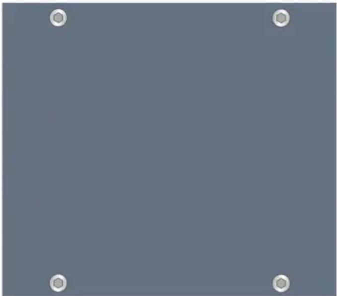 Solid dark gray square with four small white circular markers at corners (no text or symbols)