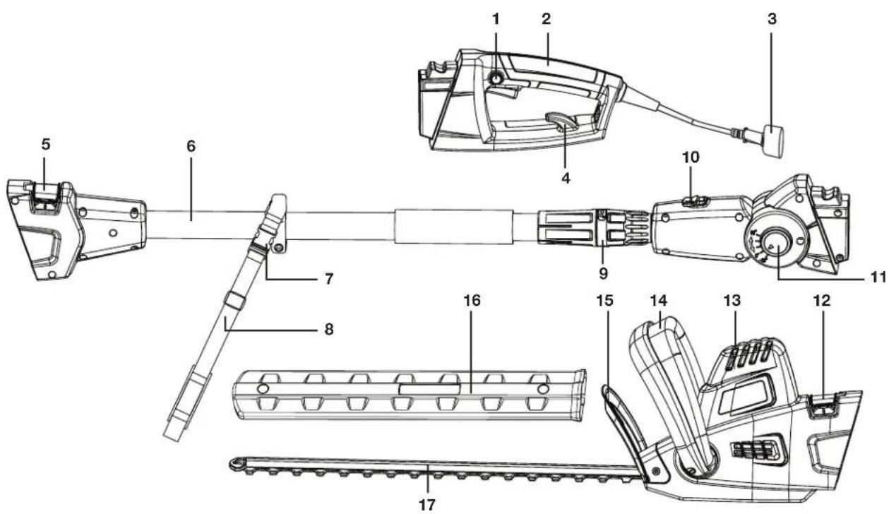 Technical diagram of a mechanical device with numbered parts for identification