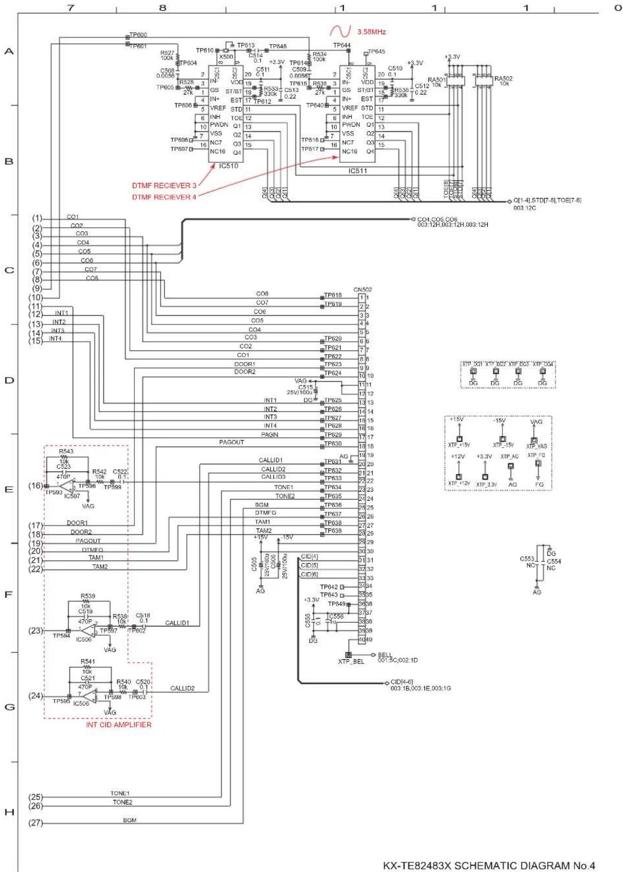 Circuit schematic diagram of KX-TE82483X SCHEMAIC DIAGRAM with component labels and connections
