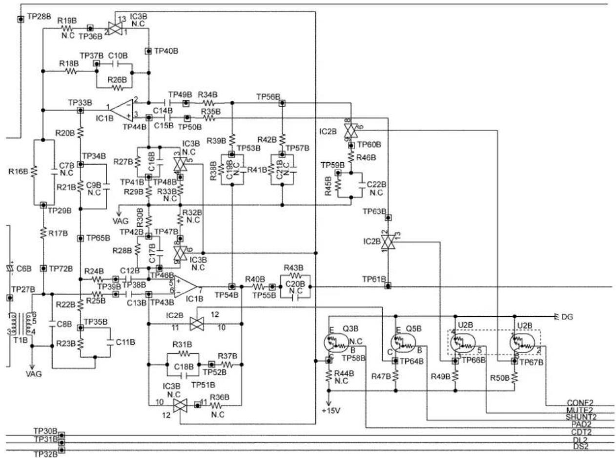 TP28B R19B N.C TP36B 13 IC3B N.C TP37B C10B R18B R26B R20B TP33B 1 IC1B + 3 TP44B C14B TP50B TP49B R34B R35B TP56B R27B C7B N.C R21B C9B N.C TP41B R29B TP48B R33B N.C R39B TP53B R42B TP57B C16B R38B C19B R41B C21B N.C TP42B TP47B R30B N.C VAG R28B C17B TP46B IC3B N.C IC2B TP54B R40B TP55B C20B N.C TP60B R46B TP59B C22B N.C TP63B IC2B TP61B TP27B R24B TP39B TP38B R25B TP39B TP38B C12B TP46B 5 IC1B TP54B R43B C20B N.C TP27B R22B TP35B C8B TP35B R23B TP35B C11B TP35B VAG IC2B 12 11 10 R31B R37B C18B TP52B IC3B TP51B N.C 10 11 R36B N.C 12 E Q3B N.C B Q5B TP58B C B TP64B U2B 5 TP66B U2B 2 TP67B R44B N.C +15V R47B R49B R50B CONE2 MUTE2 SHUNT2 PAD2 CDT2 DL2 DS2 TP30B TP31B TP32B