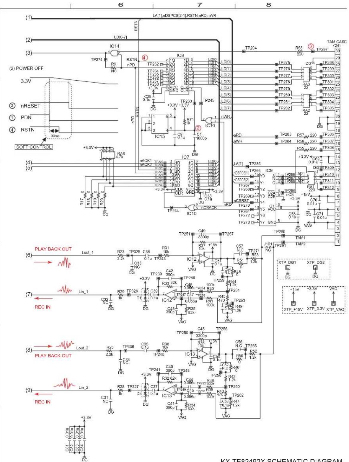 Electrical schematic diagram of a power management circuit with labeled components, traces, and connections for PLC control and memory drive.