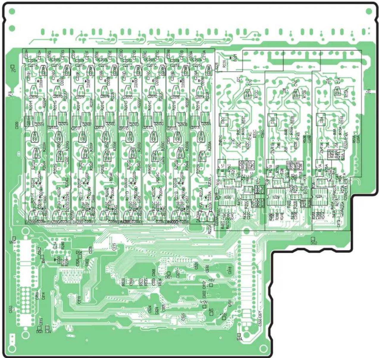 Circuit board layout diagram with component labels and pin connections for a microcontroller or PCB design.