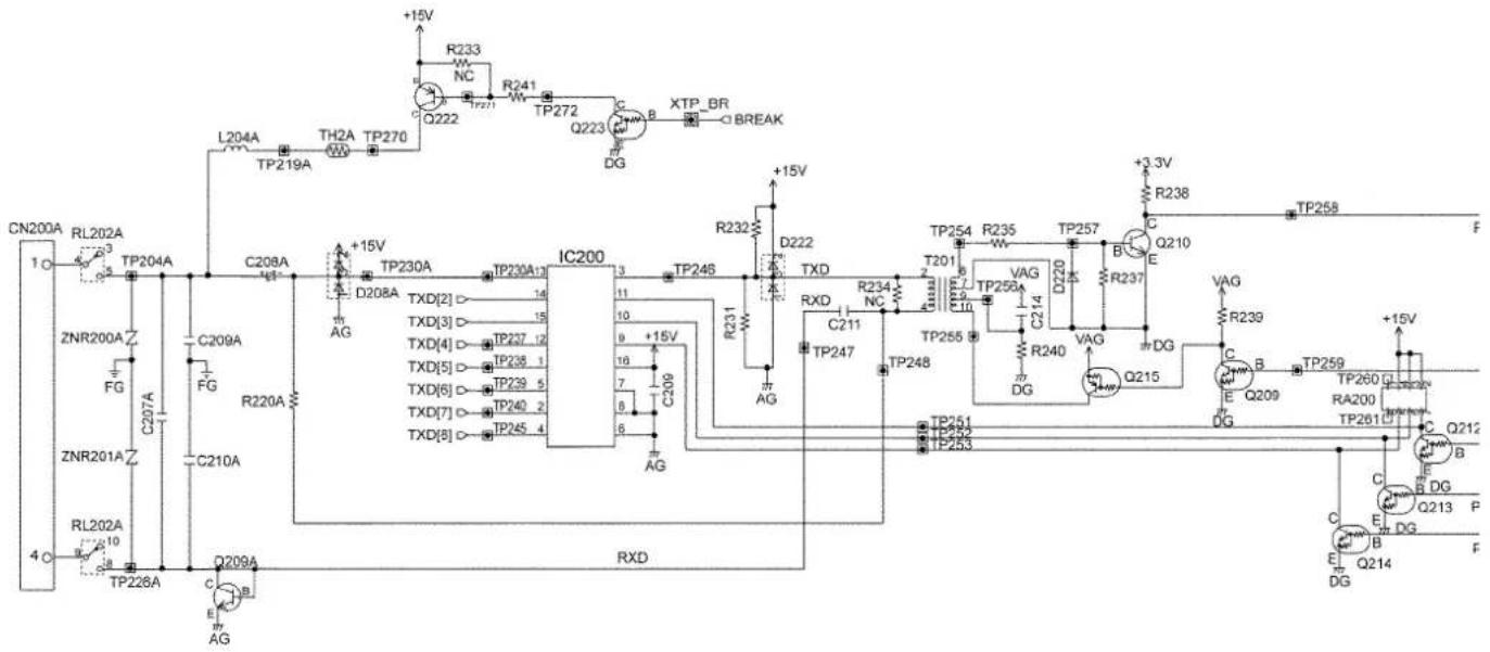CN200A 1 O RL202A TP204A C208A +15V L204A TP219A TH2A TP270 R233 NC Q222 R241 W TP272 Q223 DG XTP_BR BREAK +15V TP258 F TP254 R235 TP257 +3.3V C Q210 R238 TP256 D220 B VAG R237 C Q210 R234 TP255 VAG R240 DG Q215 C B TP259 +15V TP260 RA200 TP261 Q212 B DG C E DG Q213 P E B DG C Q214 DG