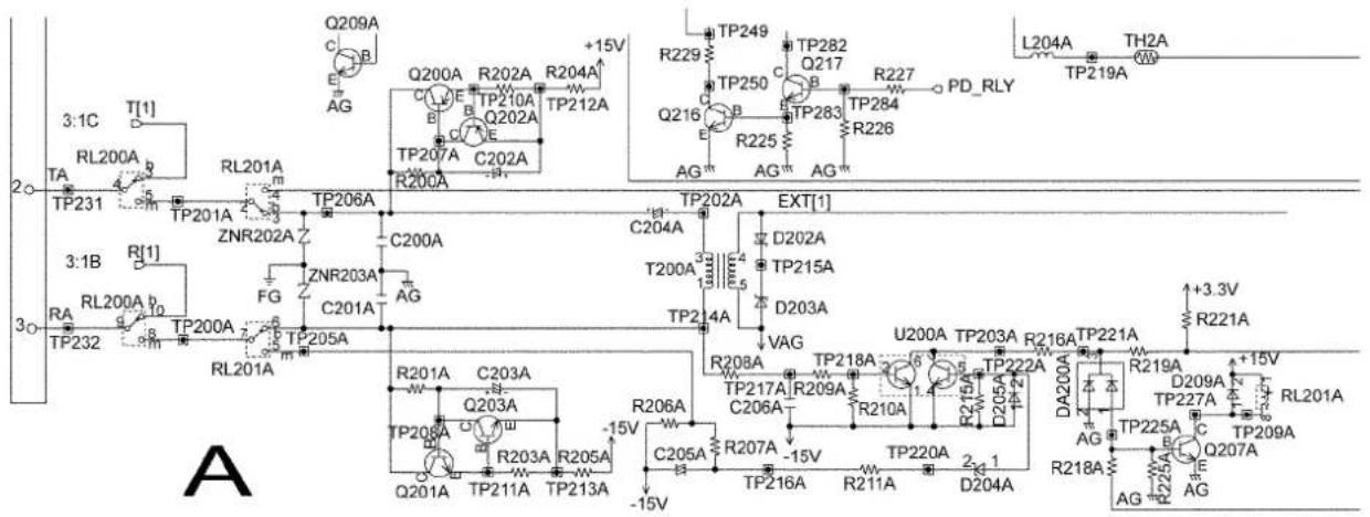 Q209A C B E AG +15V TP212A R204A Q200A R202A TP210A Q202A TP207A C202A R200A TP249 TP250 Q216 R225 AG TP283 TP284 R226 PD_RLY L204A TH2A TP219A TP231 TP201A TP206A TP207A C200A ZNR202A ZNR203A FG C201A AG TP202A EXT[1] C204A D202A TP215A T200A D203A VAG TP214A R208A TP217A R209A C206A R210A U200A TP203A R216A TP221A +3.3V R221A TP232 TP200A TP205A RL201A RL200A RL201A TP211A TP213A -15V -15V TP216A R207A -15V TP220A D204A TP216A R211A D204A TP227A RL201A TP225A Q207A AG AG