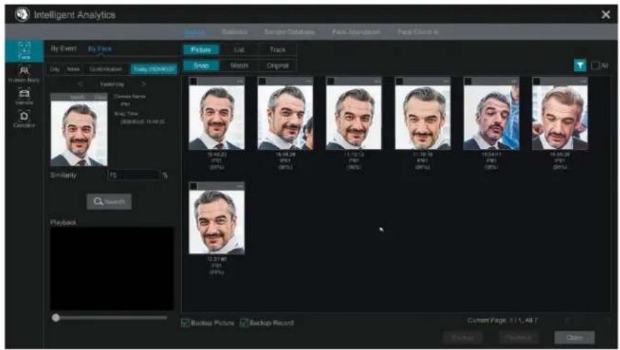 Intelligent Analytics By Event By Face Switch Balance Superior Database Face Annotation Face Connection Picture List Track Sweep Match Original All Yesterdayly Search Browse Names PPT Only Time 2008/03/16 11:49:25 Similarity 75% Playback 0.21 MB PPT 0.21 MB Backlog Picture Backup Record Current Page…