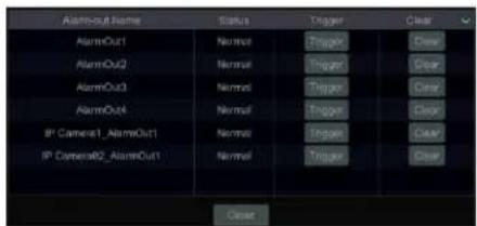 AlarmOut1 Name AlarmOut1 AlarmOut2 AlarmOut3 AlarmOut4 IP Camera1_AlarmOut1 IP Camera02_AlarmOut1 Status Trigger Trigger Trigger Trigger Trigger Trigger Clear Clear Clear Clear Clear Clear Clear Clear Clear Clear