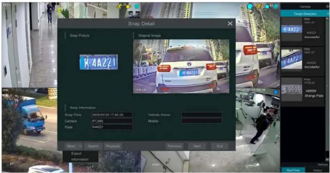 Snap Detail Snap Picture Original Image K4A221 17:4:19 Snap Information Snap Time 28/28/03/26 17:06:25 Vehicle Owner Camera IPC086 Mobile Plate KAA221 More Search Playtrack Previous Next Exit Export Information Camera Target Detection File 18.91.37 K4A221 Successful File 18.91.37 K4A221 Successful F…