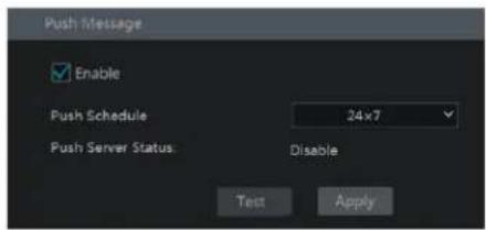 Push Message Enable Push Schedule 24x7 Push Server Status: Disable Test Apply