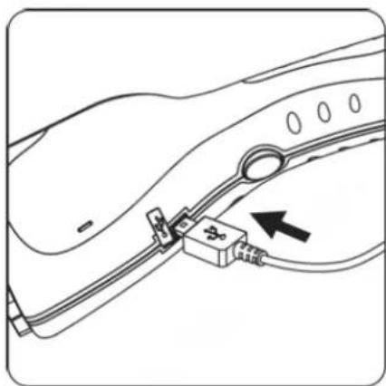 Diagram of a medical device with an attached connector and arrow indicating direction (no text or symbols)