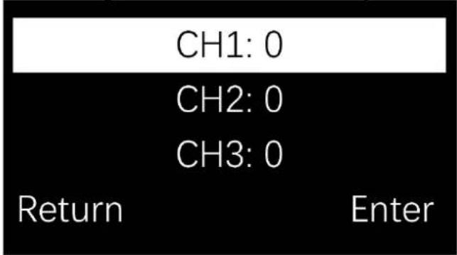 CH1: 0 CH2: 0 CH3: 0 Return Enter