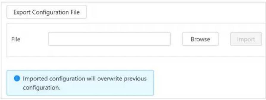 Export Configuration File File Browse Import Imported configuration will overwrite previous configuration.