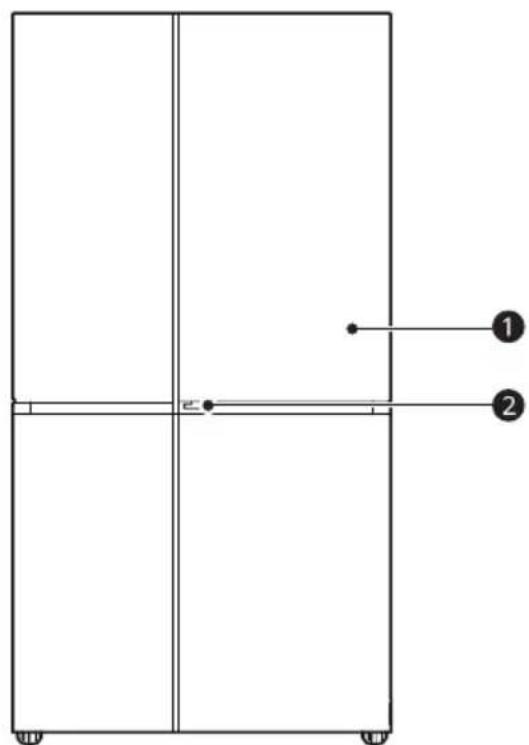 Simple line drawing of a four-panel cabinet or enclosure with vertical and horizontal lines, no text or symbols present.
