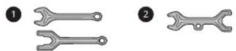 Three types of wrenches shown in different orientations (no text or symbols).