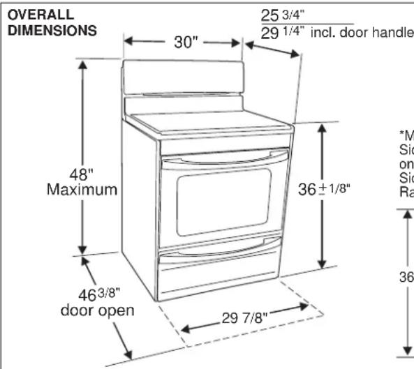 OVERALL DIMENSIONS 30" 25 3/4" 29 1/4" incl. door handle 48" Maximum 36 ± 1/8" 46 3/8" door open 29 7/8" *Mo Sic on Sic Ra