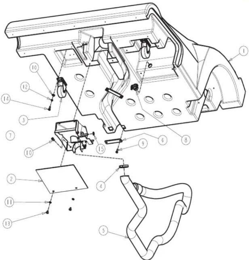 Technical diagram of a vehicle chassis with numbered components for identification and assembly reference.