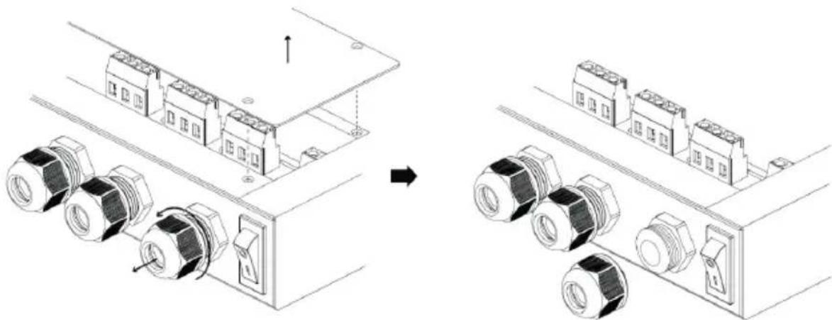 Technical line drawing showing assembly of electrical connectors with bolted components (no text or symbols)