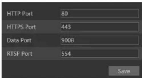 HTTP Port 80 HTTPS Port 443 Data Port 9008 RTSP Port 554 Save