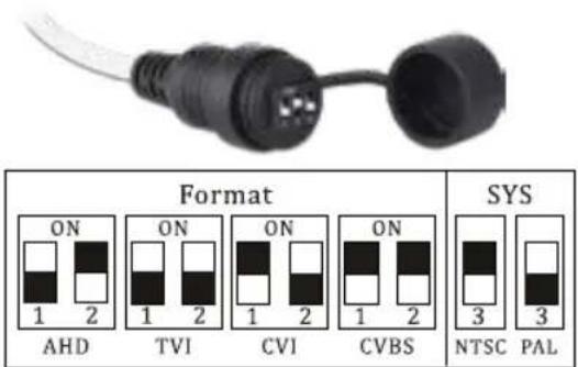 Format ON ON ON ON 1 2 1 2 1 2 1 2 1 2 AHD TVI CVI CVBS SYS 3 3 NTSC PAL