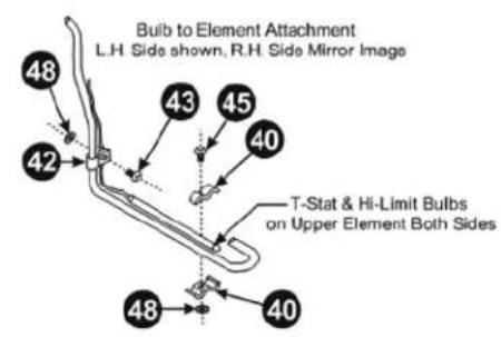 Bulb to Element Attachment L.H. Side shown, R.H. Side Mirror Image 48 43 45 40 T-Stat & Hi-Limit Bulbs on Upper Element Both Sides 42 48 40