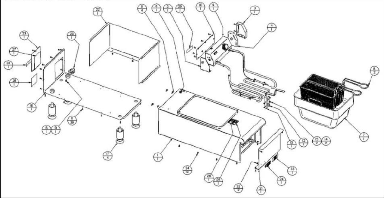 Exploded view diagram of a battery pack assembly with numbered components and labeled parts