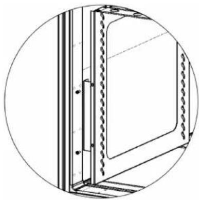 Technical line drawing of a door frame with railings and mounting brackets (no text or symbols)