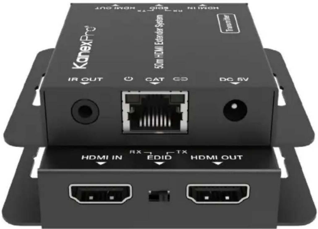KanexPro 50nm HDMI Extender System HDMI IN HDMI OUT IR OUT CAT DC 5V FX TX HDMI IN EDID HDMI OUT