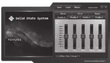 Solid State System FEATURES Save Load Med Name Video Mode 80 ns 10 ns 20 ns Audio 1 Puode 2 Puode 3 Puode 4 Effect | No | Vout 7.1 Current Sound Setting (Note)
