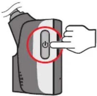 Diagram showing a hand pressing a button labeled '小' (small) with a red circle highlighting the button.