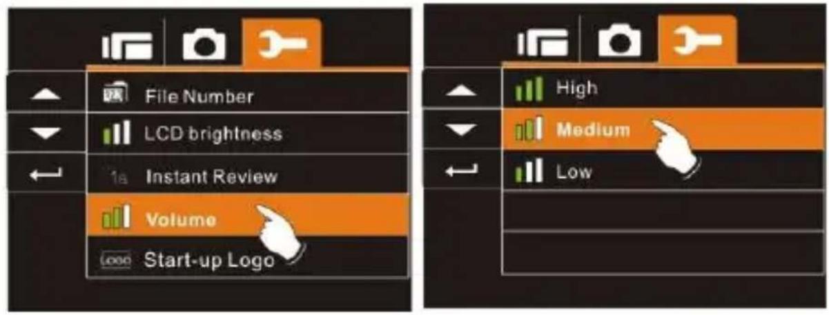 File Number LCD brightness 1st Instant Review Volume Start-up Logo High Medium Low