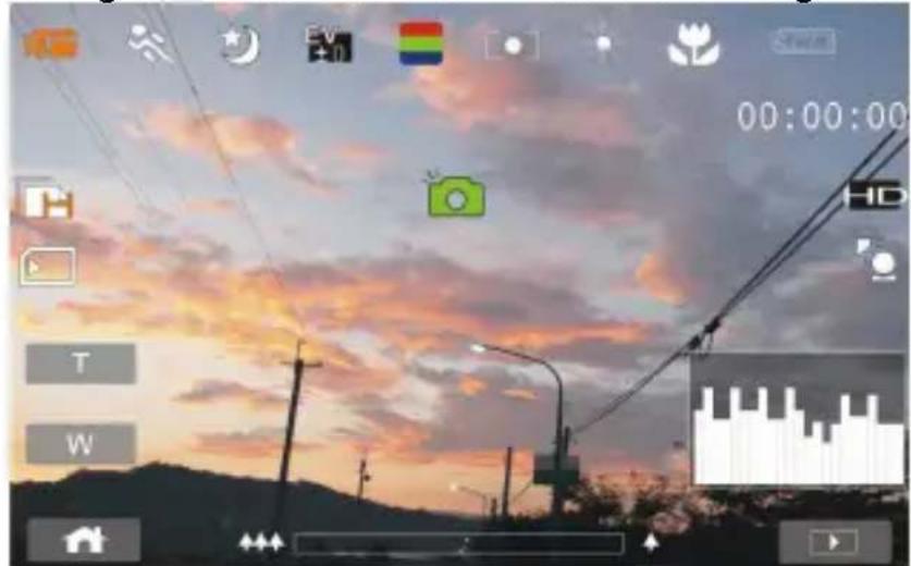 Screenshot of a mobile phone interface with weather and camera icons, showing time, duration, and UI controls.